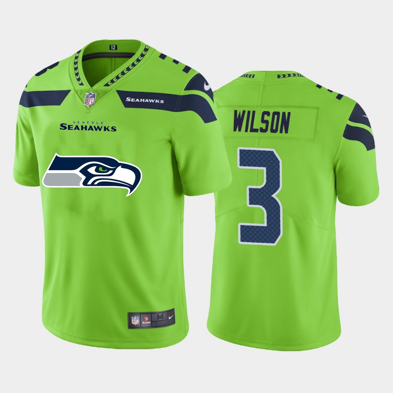 Men's Seattle Seahawks #3 Russell Wilson Green 2020 Team Big Logo Limited Stitched Jersey